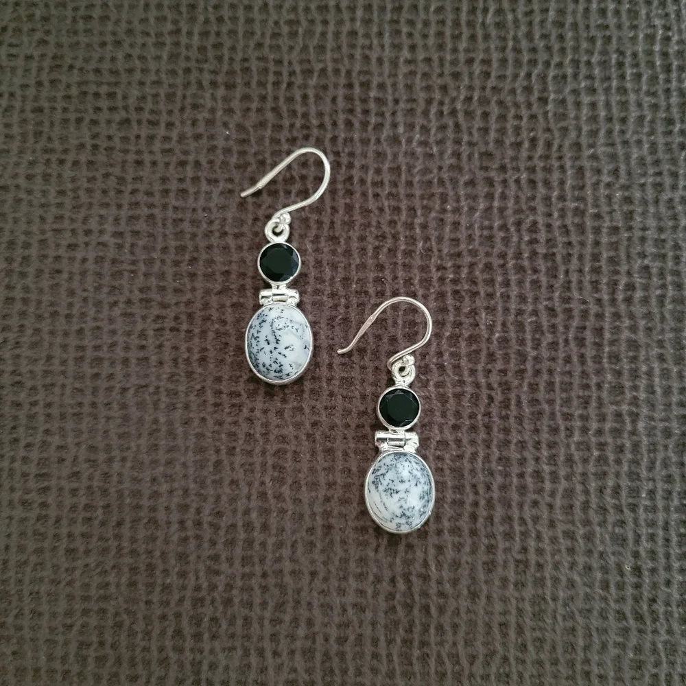 Shivam Oval Shaped Dendritic Agate Earrings - Picture 14 of 14